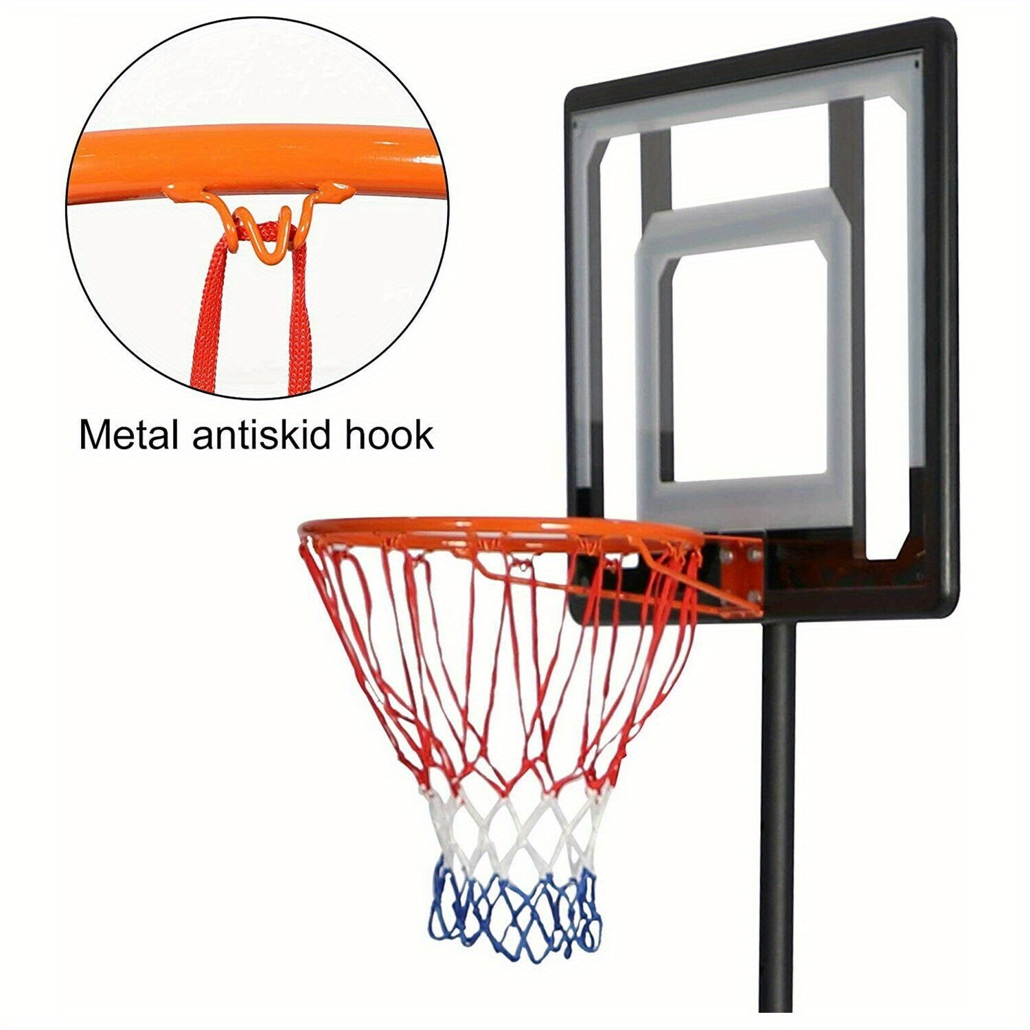 LUCKYERMORE Adjustable Portable Basketball Hoop for Family - 5ft-6.8ft Height, 32in Backboard, Heavy-Duty Steel & PVC, Water/Sand Stable Base with Wheels, Indoor/Outdoor Use, Black, Indoor Sports Equipment, Weatherresistant Net, Durable Sports Equipment - Image 4