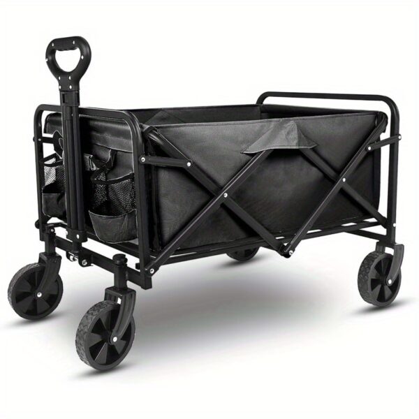 Yesker Heavy-Duty Foldable Utility Wagon - 220lbs Capacity All-Terrain Cargo Cart, Collapsible Garden Cart with Large Wheels, Sturdy Metal Frame for Camping, Gardening, Shopping, Sports - Portable with Easy-Fold Mechanism (Black) - Ideal for Indoor/Outdoor Use, Outdoor Adventure Gear, Durable Fabric Cover - Image 2
