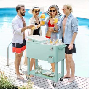 80QT Insulated Cooler Cart – 34.45x15.16x35.83inch Rectangular Plastic Body with Durable Metal Legs, Dual-Function as Freezer and Cooler, Removable Top Section for Easy Separation and Transport