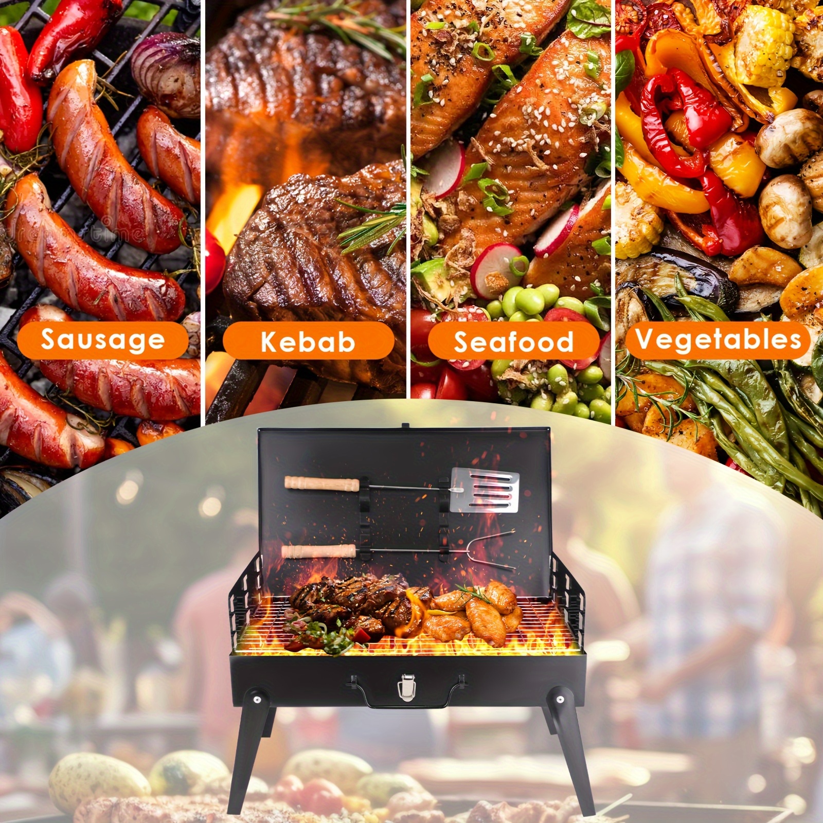 Portable Charcoal Grill, Adjustable Height Foldable Barbecue Grill, Durable And Compact, Easy to Clean, Perfect for Camping, Tailgating, And Outdoor Cooking - Image 5