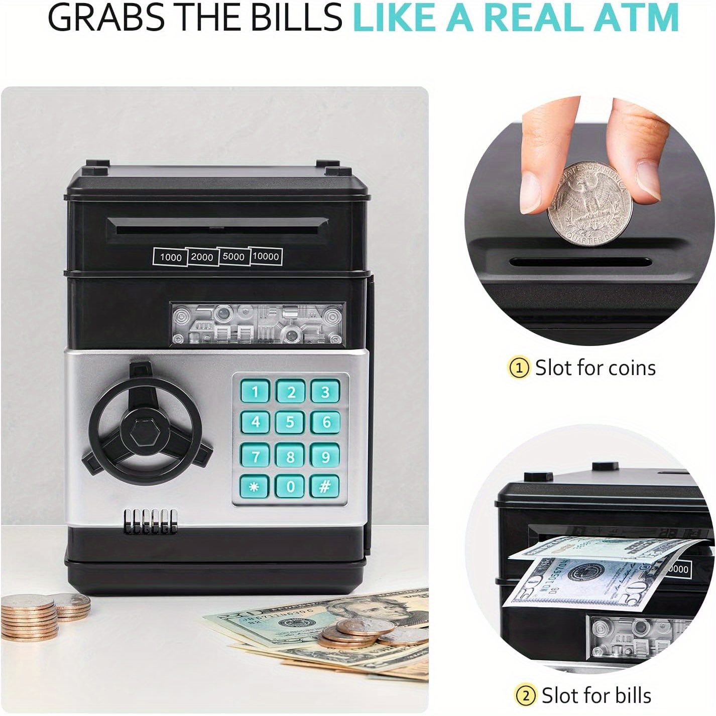 1 Piggy Bank, Large Electronic Piggy Bank With Protection, Suitable For Girls And Boys, Piggy Bank Cash Coin Bank ATM Bank, For Halloween, Christmas Gifts - Image 9