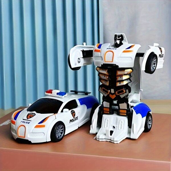 1pc Transforming Robot Car Toy - Shape-Shifting ABS Plastic Police Car to Robot with Mechanical Arms & Detailed Wheels, Fun Gift for Boys, Blue & White Design - Image 6