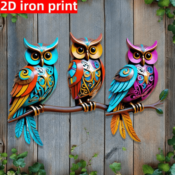 [Bohemian Metal Art] Bohemian Style 1pc 2D Flat Three Owls Metal Wall Art Decoration | Patio-Garden, Courtyard, Living Room And Bedroom Outdoor Fence Decoration - Perfect Choice for Holiday Party Occasions, Perfect Gift for Family And Friends