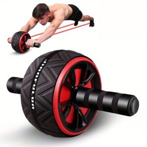 1pc SPORTULI Home Fitness Abdominal Exercise Wheel - Portable Core Strengthener with Red & Black Grip Bars, Durable PP Material for Abdominal & Chest Muscle Training, Upper Body Workout | Ergonomic Grip Design | Textured Roller Surface, Gym Accessories, Chest Workout Equipment