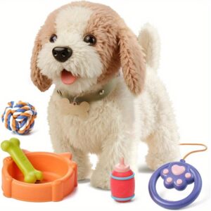 Interactive Walking Barking Toy Dog with Remote Control Leash - Realistic Fluffy Puppy, Shake Tail, Soft Plush Stuffed Animal, Pretend Play Pet, Birthday or Christmas Gift for Kids Ages 3+ Years Old (Nickel Battery-Powered) - Ideal for Boys & Girls, Playful Design, Highquality Materials, Toddlers And Preschoolers