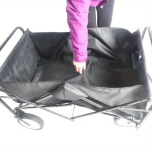 Foldable All-Terrain Wagon Cart with 4 Swivel Wheels - Heavy-Duty Collapsible Utility Wagon for Garden, Beach, Shopping & Picnics - Portable Black Cart with Ergonomic Handle