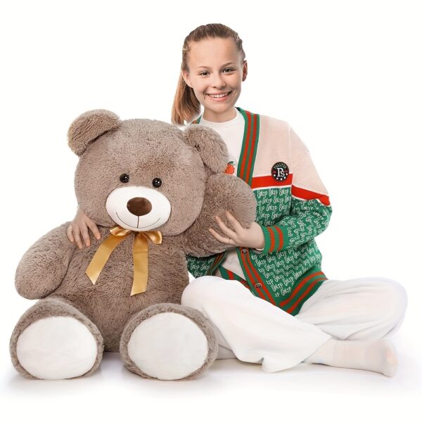 Tezituor 40" Giant Teddy Bear Stuffed Animal Plush - Ultra-Soft Brown with Golden Ribbon Accent, Anime/Movie Theme Gift for Valentine's Day, Christmas, Birthdays, Large Stuffed Animal, Cozy Companion, Animeinspired Design, Fluffy Texture, Best for Christmas - Image 5