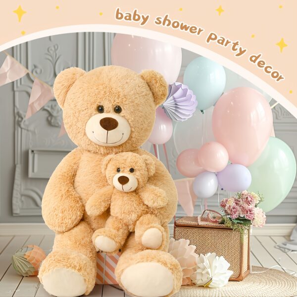 [39" Giant Teddy Bear] MaoGoLan Giant 39 Inches Tan Soft Plush Teddy Bear Mommy And Baby Bear | Stuffed Animal for Teddy Bear Baby Shower - Image 4