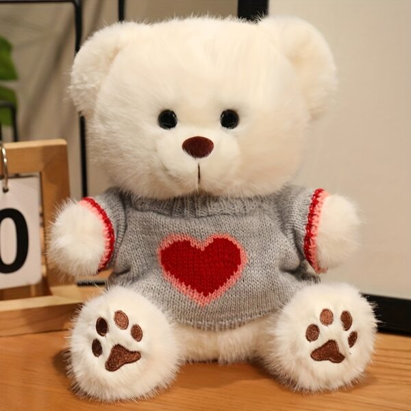 1pc Cute Small Bear Doll in White Sweater with Red Heart Detail - Light Yellow/Deep Brown/White, Adorable Holiday Gift for Boys & Girls, Valentine's Day, Christmas, Mother's Day Present - Image 7