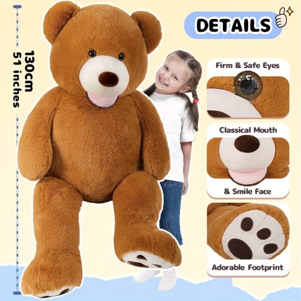 MorisMos 52in Giant Teddy Bear Stuffed Animal - Soft Plush Brown Teddy Bear with White Paw Prints, Large Cuddly for Baby Shower, Christmas, Birthday Gifts, Home Decor, Cute Stuffed Animals, Hug Gift, Playful Design, Animethemed Design, Fluffy Texture - Image 2