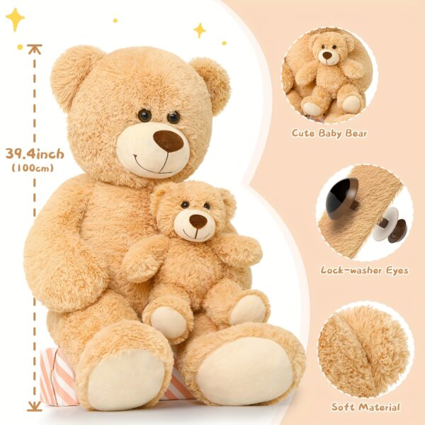 [39" Giant Teddy Bear] MaoGoLan Giant 39 Inches Tan Soft Plush Teddy Bear Mommy And Baby Bear | Stuffed Animal for Teddy Bear Baby Shower - Image 2