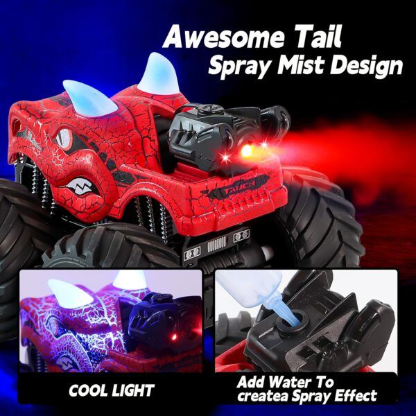 RC Dinosaur Monster Truck - Electronic Pets with Rotating Stunt Action, Lights, Water Spray - Perfect Birthday, Christmas, And Halloween Gift for Kids Age 6+ - Image 6