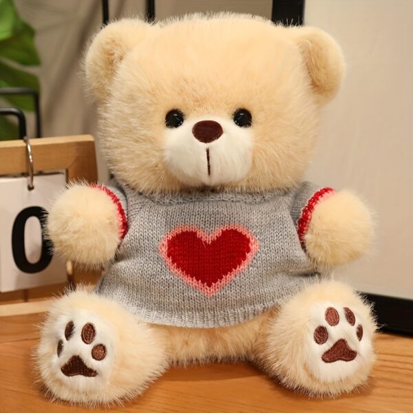 1pc Cute Small Bear Doll in White Sweater with Red Heart Detail - Light Yellow/Deep Brown/White, Adorable Holiday Gift for Boys & Girls, Valentine's Day, Christmas, Mother's Day Present - Image 9