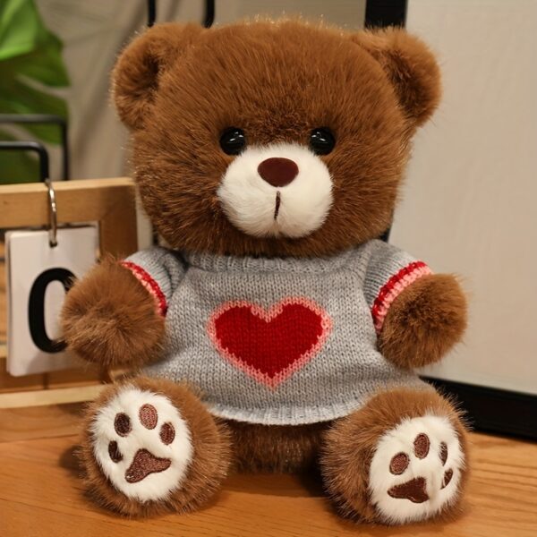 1pc Cute Small Bear Doll in White Sweater with Red Heart Detail - Light Yellow/Deep Brown/White, Adorable Holiday Gift for Boys & Girls, Valentine's Day, Christmas, Mother's Day Present - Image 8