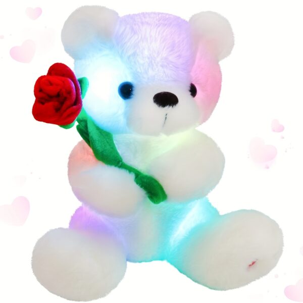 Glowing Rose Bear Plush Toy (Without Battery), Happy Mother's Day Gift Cute Soft Stuffed Animal with Lights, Birthday Party Gifts Toy for Lover, Valentine's Day Decor, Children's Playing Companion Doll