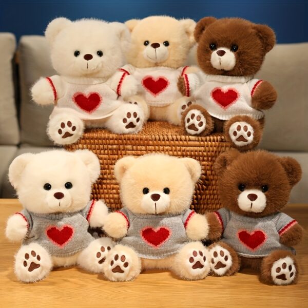 1pc Cute Small Bear Doll in White Sweater with Red Heart Detail - Light Yellow/Deep Brown/White, Adorable Holiday Gift for Boys & Girls, Valentine's Day, Christmas, Mother's Day Present - Image 6
