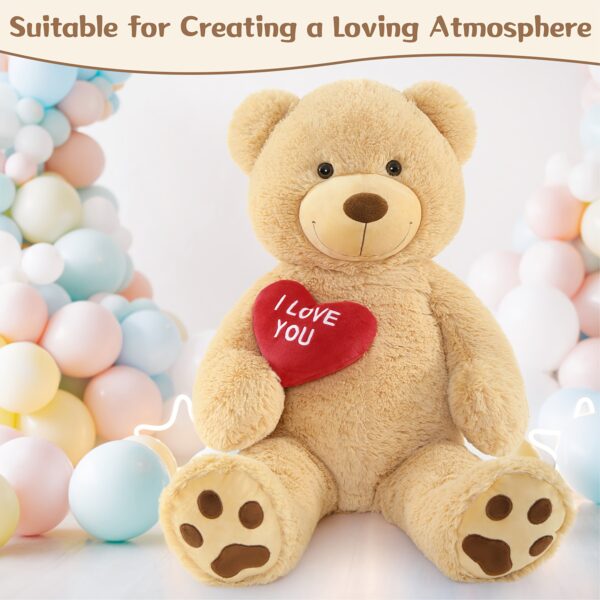 [Giant Teddy] 36" Giant Light Brown Teddy Bear Plush | Soft Polyester | Cuddly & Adorable Decoration | Valentine's Day - Image 6