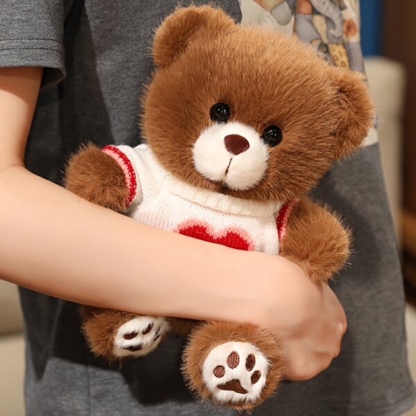 1pc Cute Small Bear Doll in White Sweater with Red Heart Detail - Light Yellow/Deep Brown/White, Adorable Holiday Gift for Boys & Girls, Valentine's Day, Christmas, Mother's Day Present