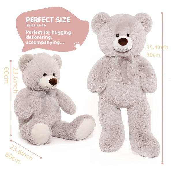 1pc Giant Grey Teddy Bear, 3 Ft 35.4'' Plush Stuffed Animal, Soft Polyester Fiber, Ideal for Shower, Birthday, Christmas, Valentine'S Day Gift for Kids and Girlfriend - Image 2