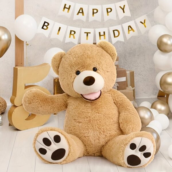 MorisMos 39" Giant Teddy Bear - Light Brown Plush Stuffed Animal with Big Footprints, Soft Durable Fabric, Expressive Eyes & Nose, Anime/Movie Theme Gift for Kids, Home Decor, Dog Stuffed Animal, Kids Room Decor, Playful Design, Nursery Decor, Movieinspired Plushie, Highquality Plushie, Anime Fans - Image 4