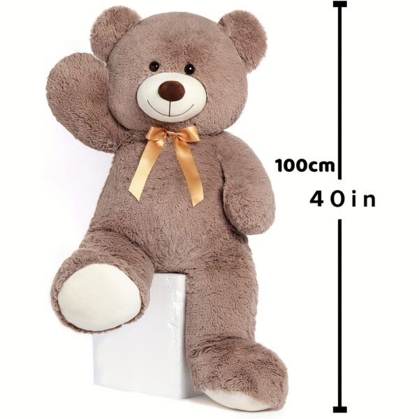 Tezituor 40" Giant Teddy Bear Stuffed Animal Plush - Ultra-Soft Brown with Golden Ribbon Accent, Anime/Movie Theme Gift for Valentine's Day, Christmas, Birthdays, Large Stuffed Animal, Cozy Companion, Animeinspired Design, Fluffy Texture, Best for Christmas - Image 2