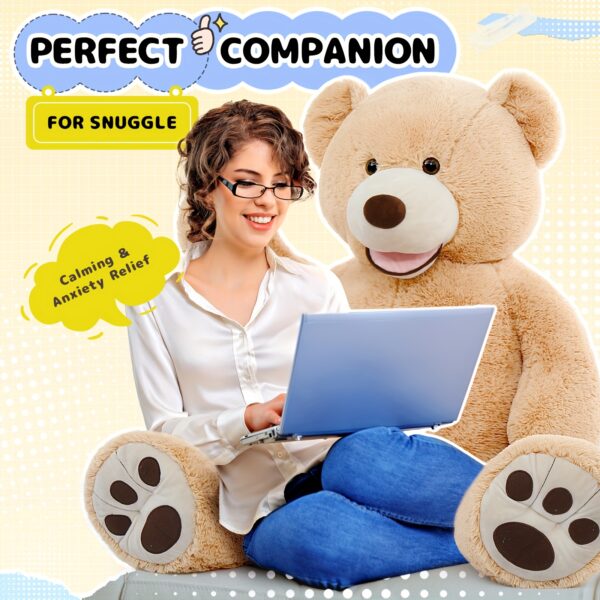 MorisMos Giant Teddy Bear 51.18inch, XXL Kawaii Large Plush Stuffed Bear Animal Soft Cuddly Toy Big, Cute Birthday Presents For Kids Girls Boys Women Party Decorations (Light Brown) - Image 3