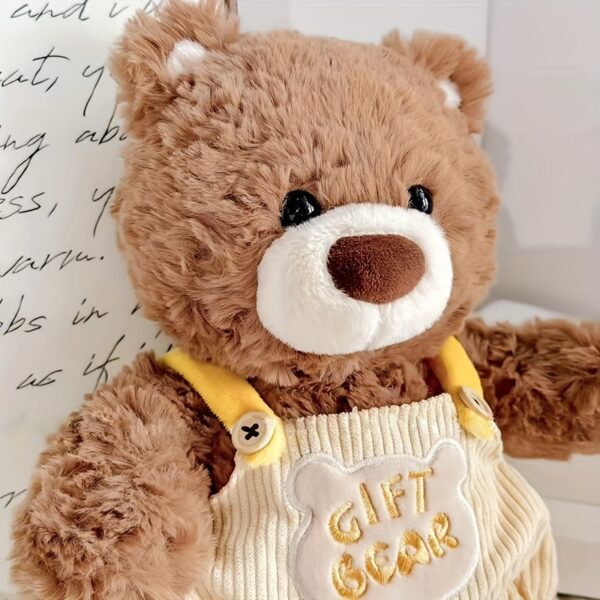Cute Brown Teddy Bear Plush Toy with Overalls - Soft Plush Dog Companion, Cartoon Design with "Gift for Dogs" Text, Perfect for Christmas & Pet Gifts, All Breed Sizes, Dog Plush Toy, Playful Design, Durable Stitching - Image 6