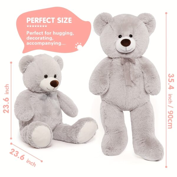 35.4'' Giant Grey Plush Teddy Bear - Perfect for Youngsters - Shower, Birthday, Christmas & Valentine's Day Gifts - Image 2