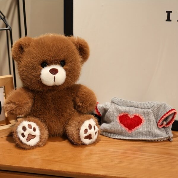 1pc Cute Small Bear Doll in White Sweater with Red Heart Detail - Light Yellow/Deep Brown/White, Adorable Holiday Gift for Boys & Girls, Valentine's Day, Christmas, Mother's Day Present - Image 4