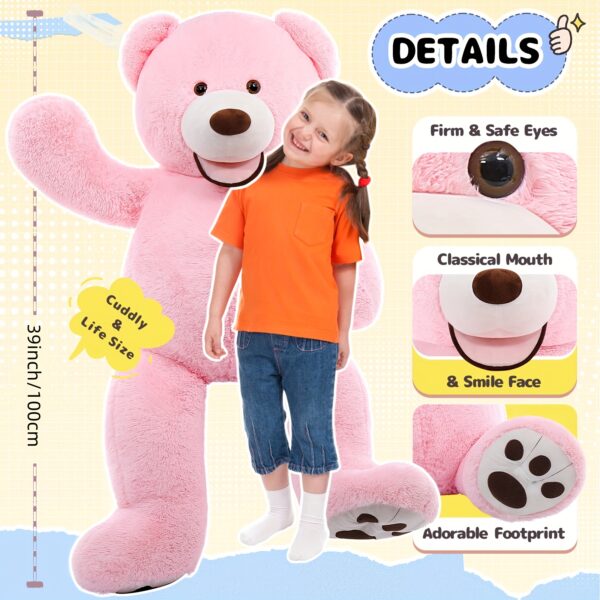 Giant Teddy Bear, Large Pink Teddy Bears 3ft Pink Plush Stuffed Animals For Girlfriend Kids - Image 2