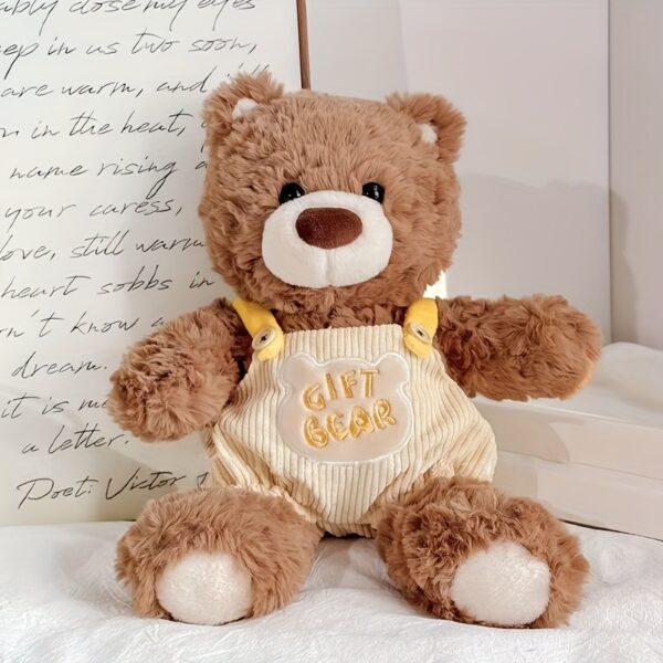Cute Brown Teddy Bear Plush Toy with Overalls - Soft Plush Dog Companion, Cartoon Design with "Gift for Dogs" Text, Perfect for Christmas & Pet Gifts, All Breed Sizes, Dog Plush Toy, Playful Design, Durable Stitching - Image 3
