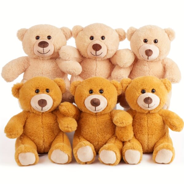 Teddy Bear Stuffed Animal, Set Of 6 Teddy Bears Bulk, 8 Inch Bear Plush Toy for Kids, Baby Shower Decoration for Boys, Girls, Gifts for Girlfriend, Valentine's Day, Christmas Gifts