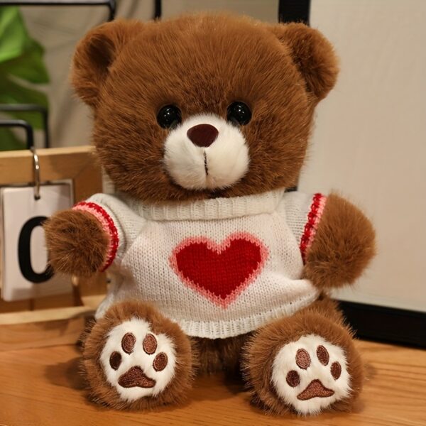 1pc Cute Small Bear Doll in White Sweater with Red Heart Detail - Light Yellow/Deep Brown/White, Adorable Holiday Gift for Boys & Girls, Valentine's Day, Christmas, Mother's Day Present - Image 3