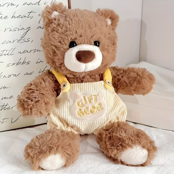 Cute Brown Teddy Bear Plush Toy with Overalls - Soft Plush Dog Companion, Cartoon Design with "Gift for Dogs" Text, Perfect for Christmas & Pet Gifts, All Breed Sizes, Dog Plush Toy, Playful Design, Durable Stitching