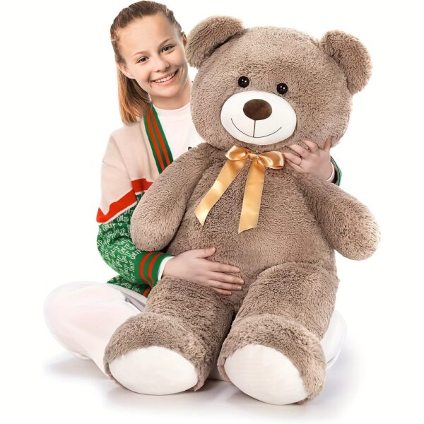 Tezituor 40" Giant Teddy Bear Stuffed Animal Plush - Ultra-Soft Brown with Golden Ribbon Accent, Anime/Movie Theme Gift for Valentine's Day, Christmas, Birthdays, Large Stuffed Animal, Cozy Companion, Animeinspired Design, Fluffy Texture, Best for Christmas