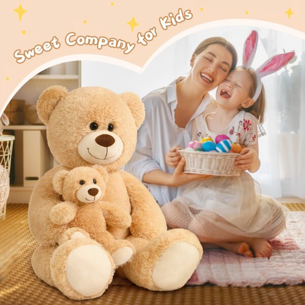 [39" Giant Teddy Bear] MaoGoLan Giant 39 Inches Tan Soft Plush Teddy Bear Mommy And Baby Bear | Stuffed Animal for Teddy Bear Baby Shower - Image 3