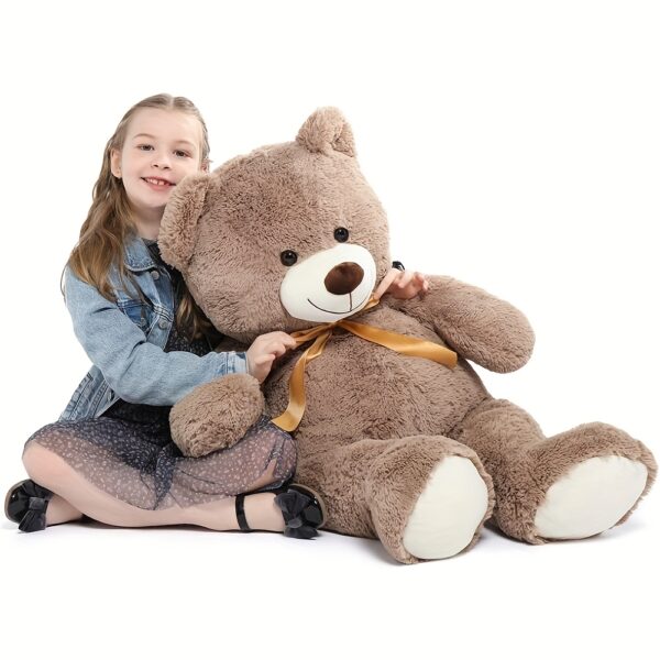 Tezituor 40" Giant Teddy Bear Stuffed Animal Plush - Ultra-Soft Brown with Golden Ribbon Accent, Anime/Movie Theme Gift for Valentine's Day, Christmas, Birthdays, Large Stuffed Animal, Cozy Companion, Animeinspired Design, Fluffy Texture, Best for Christmas - Image 4