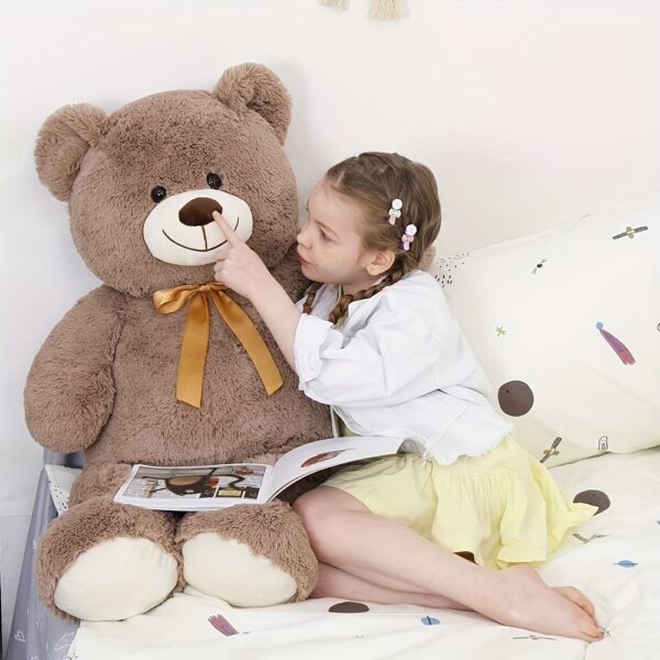 Tezituor 40" Giant Teddy Bear Stuffed Animal Plush - Ultra-Soft Brown with Golden Ribbon Accent, Anime/Movie Theme Gift for Valentine's Day, Christmas, Birthdays, Large Stuffed Animal, Cozy Companion, Animeinspired Design, Fluffy Texture, Best for Christmas - Image 6