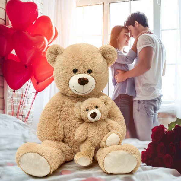 Pair of 2 Mother and Son Bear Plush Toys - Soft Light Brown, 39.37inch, Adorable Mother & Son Bear Set, Perfect for Stuffed Animals or Home Decor, Stuffed Animal Gift | Cozy Home Decor | Soft Texture - Image 3