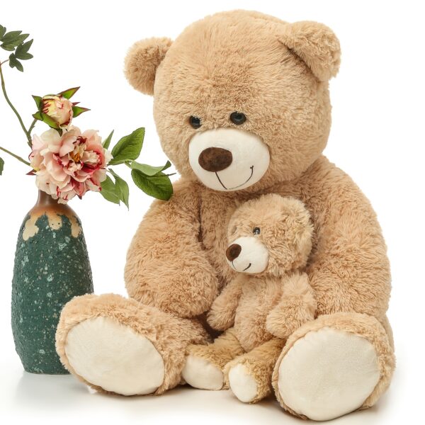 Pair of 2 Mother and Son Bear Plush Toys - Soft Light Brown, 39.37inch, Adorable Mother & Son Bear Set, Perfect for Stuffed Animals or Home Decor, Stuffed Animal Gift | Cozy Home Decor | Soft Texture