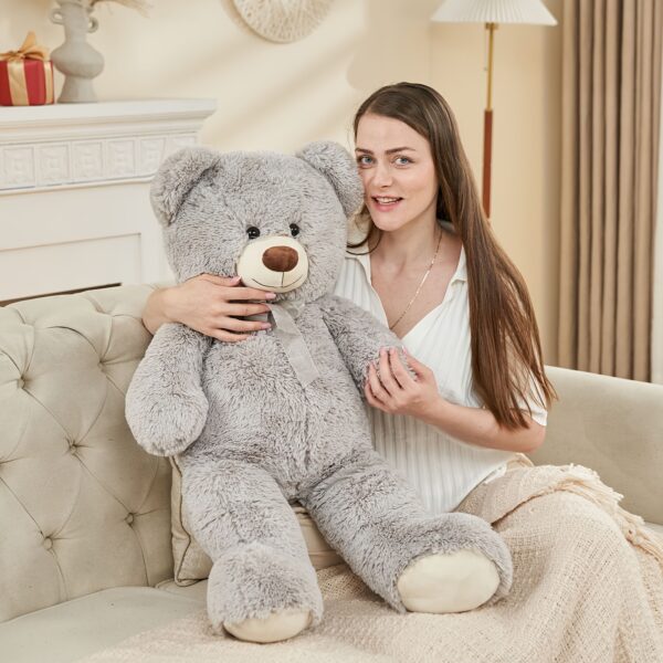 1pc Giant Grey Teddy Bear, 3 Ft 35.4'' Plush Stuffed Animal, Soft Polyester Fiber, Ideal for Shower, Birthday, Christmas, Valentine'S Day Gift for Kids and Girlfriend - Image 5