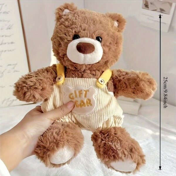 Cute Brown Teddy Bear Plush Toy with Overalls - Soft Plush Dog Companion, Cartoon Design with "Gift for Dogs" Text, Perfect for Christmas & Pet Gifts, All Breed Sizes, Dog Plush Toy, Playful Design, Durable Stitching - Image 2