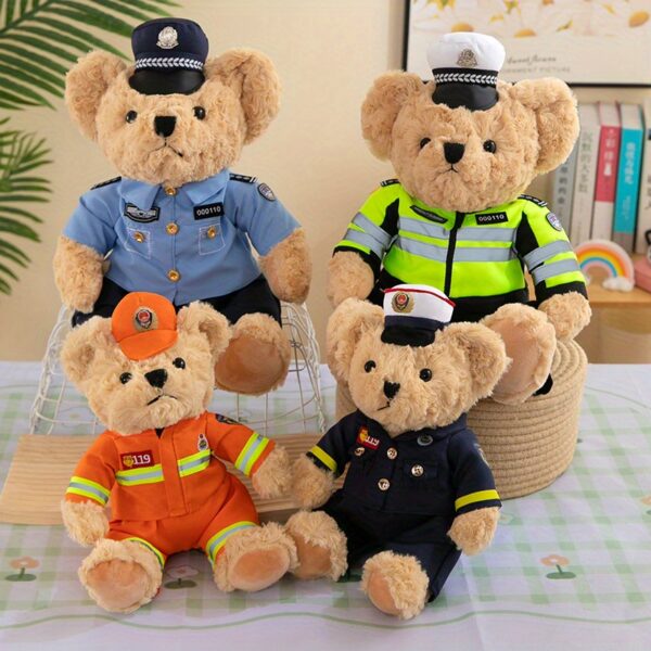 Firefighter & Police Bear Plush Toy - Soft Teddy Bear with Firefighter & Police Outfits, Safe for All, Birthday Party Decorations, Home/Office Decoration - Cute First Responder Gift, Firefighter Decorations, Room Accessory, Playful Design, Durable Stuffed Animal, Home Decor, Cartoon Design, High-quality Fabric, Gift Idea