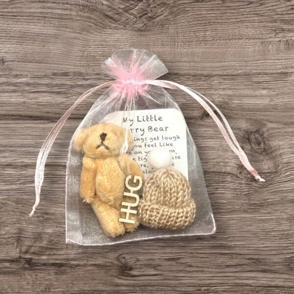 1pc Mini Plush Bear Hug Gift Bag with Encouragement Card - Cute Brown and White Teddy Bear in Clear Mesh Bag, Perfect Thoughtful Birthday and Christmas Gift for Loved Ones, Heartfelt Present | Stuffed Animal Toy | Printed Message Card - Image 3