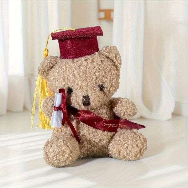 Graduation Teddy Bear Plush Toy with Diploma & Cap - Soft Plush Fabric, Golden Tassels, Red Tulle Overalls & Diploma Scarf - Perfect Gift for Pet Lovers, Graduation Dog & Small Animal Stuffed Companion, Graduation Theme Design, Highquality Stitching - Image 8